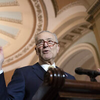 Senate Majority Leader Chuck Schumer, D-N.Y., speaks on March 1, 2022, during a news conference at the Capitol in Washington. (AP/Jacquelyn Martin)