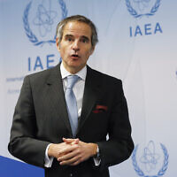 IAEA Director General Rafael Mariano Grossi speaks at a press conference after the IAEA Board of Governors meeting on the Situation in Ukraine at the Agency's headquarters in the Vienna International Centre in Vienna, Austria, on March 2, 2022. (Lisa Leutner/AP)