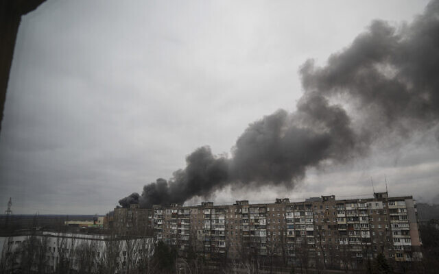 Smoke rises after shelling by Russian forces in Mariupol, Ukraine, March 4, 2022. (AP Photo/Evgeniy Maloletka)