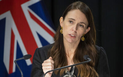 New Zealand Prime Minister Jacinda Ardern during the post-Cabinet press conference in Wellington, New Zealand,  March 7, 2022 (Mark Mitchell/Pool Photo via AP)