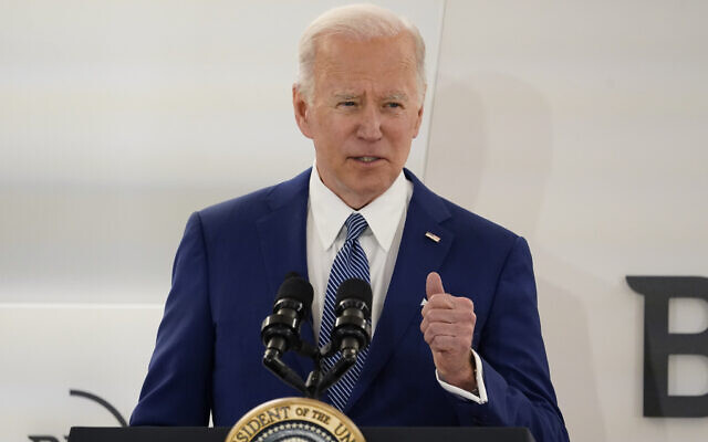 US President Joe Biden speaks at Business Roundtable's CEO quarterly meeting, Monday, March 21, 2022, in Washington. (AP Photo/Patrick Semansky)