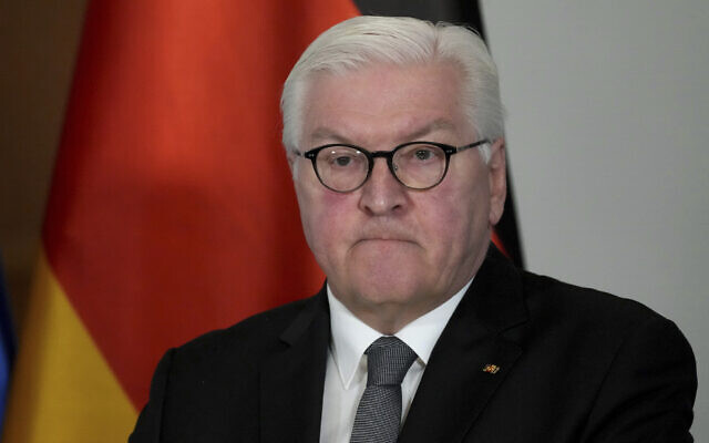File: German President Frank-Walter Steinmeier addresses the media during a statement at Bellevue Palace in Berlin, Germany, February 25, 2022. (AP Photo/Michael Sohn, File)