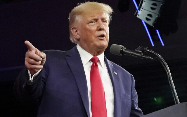 Former US President Donald Trump speaks at the Conservative Political Action Conference (CPAC) Saturday, Feb. 26, 2022, in Orlando, Fla. (AP Photo/John Raoux, File)