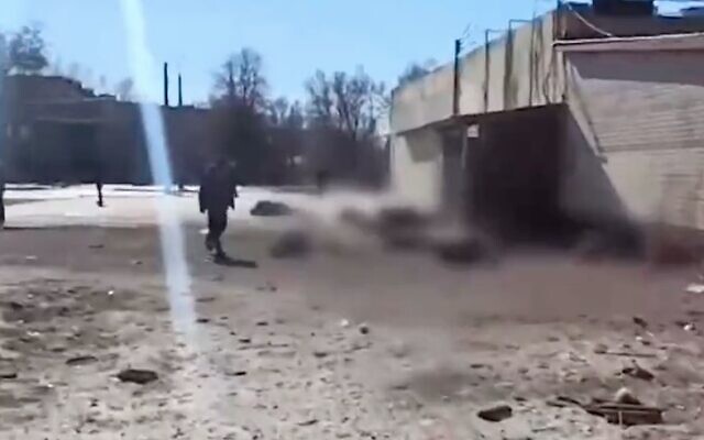 Screen capture from video showing people who were killed by Russian forces in the norther Ukrainian city of Chernihiv,  on March 16, 2022. (Twitter)