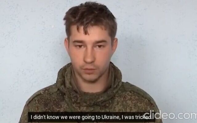 Screen capture from video of a Russian soldier captured by Ukrainian forces. (YouTube)