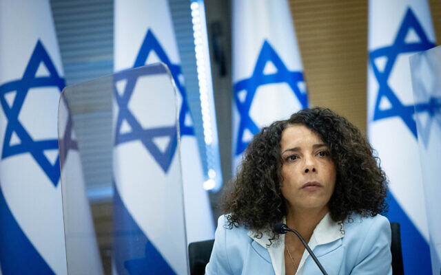 Ibtisam Mara'ana at the Knesset, the Israeli Parliament in Jerusalem on December 7, 2021 (Yonatan Sindel/Flash90)