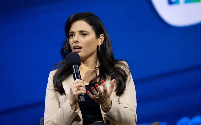 Interior Minister Ayelet Shaked speaks at a conference in Jerusalem on March 7, 2022. (Yonatan Sindel/Flash90 )