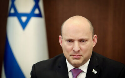 Prime Minister Naftali Bennett leads a cabinet meeting at the Prime Minister's Office in Jerusalem on March 14, 2022.  (Marc Israel Sellem/POOLFlash90)