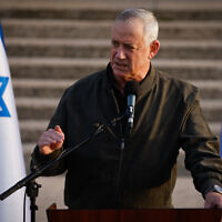 Defense Minister Benny Gantz gives a press conference at IDF Central Command headquarters on March 30, 2022. (Olivier Fitoussi/Flash90)