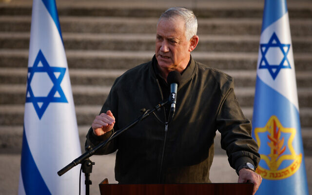 Defense Minister Benny Gantz gives a press conference at IDF Central Command headquarters, on March 30, 2022. (Olivier Fitoussi/Flash90)