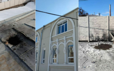 Photos posted by the Ukrainian Embassy in Israel on Mach 18, 2022, of what it says are Jewish sites targeted by Russian bombings in Ukraine. (Ukraine Embassy in Israel/Facebook)
