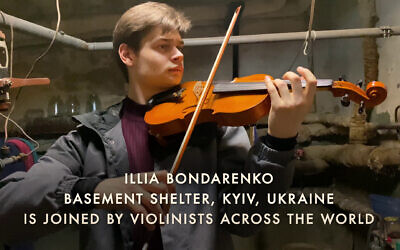 Ukrainian violinist Illia Bondarenko, playing in a basement shelter in Kyiv. (#ViolinistsSupportUkraine)