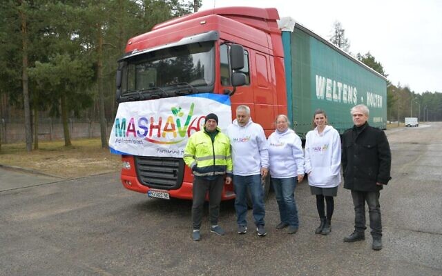 Israeli humanitarian aid shipment arrives in Poland, on March 4, 2022. (Shlomi Amsalem/GPO)