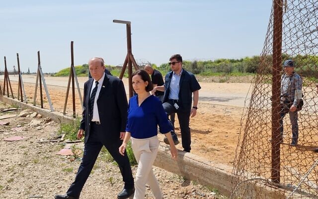State Comptroller Matanyahu Englman visits a broken section of the West Bank barrier near the central town of Matan, March 31, 2022. (Courtesy)