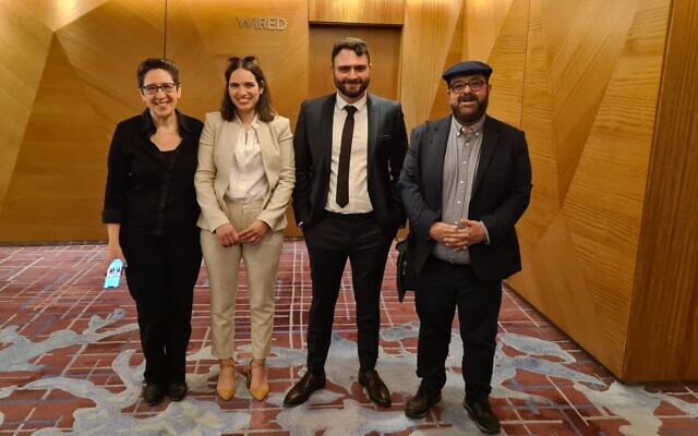 Members of the Adalah rights group delegation are seen in Jordan after meeting with a United Nations probe into war crimes in the Israeli-Palestinian conflict on March 31, 2022. (Courtesy: Adalah)