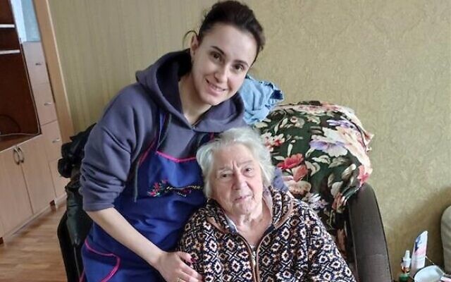 Anna and Ludmila in Kyiv, March 2022. (Courtesy, Joint Distribution Committee)
