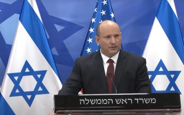 Prime Minister Naftali Bennett in Jerusalem, March 27, 2022 (Screen grab)