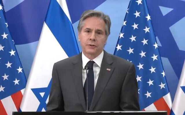 US Secretary of State Antony Blinken speaks at a press conference in Jerusalem, March 27, 2022 (Screen grab)