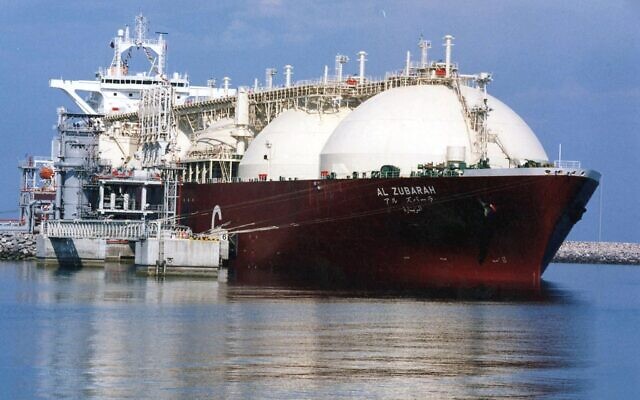 This undated file photo shows a Qatari liquid natural gas (LNG) tanker ship being loaded up with LNG at Raslaffans Sea Port, northern Qatar. With gas reserves dropping and concerns a war could interrupt flows from Russia, the focus now is getting gas from the United States, Qatar, Algeria and elsewhere until renewables catch up. (AP Photo, File)