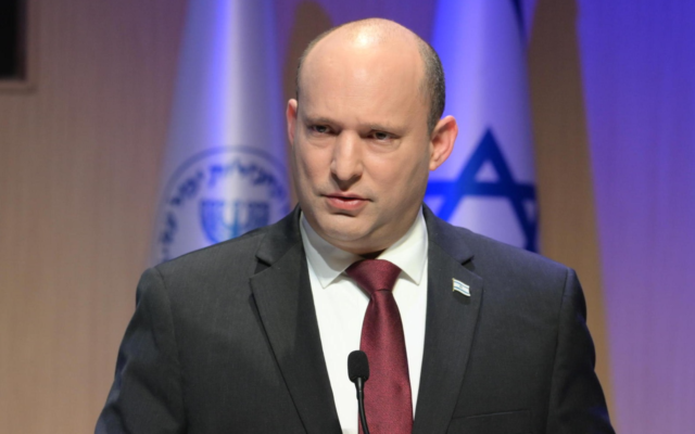 Prime Minister Naftali Bennett at the Mossad headquarters in Tel Aviv, March 1, 2022 (Amos Ben-Gershom/GPO)