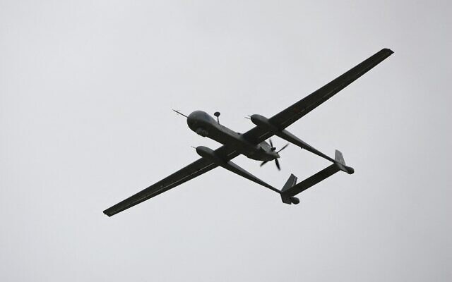 This file photo taken on February 21, 2010 shows an Israeli Heron TP surveillance drone, known as the IAI Eitan, during a presentation to the media at the Tel Nof Air Force base, south of Tel Aviv. (Jonathan Nackstrand/AFP)