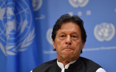 In this file photo taken on September 24, 2019, Pakistan's Prime Minister Imran Khan speaks during a press conference at the United Nations Headquarters in New York. (Angela Weiss / AFP)
