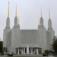 View of the temple of the Church of Jesus Christ of Latter-Day Saints with its six spires in Kensington, Maryland, near Washington, DC, on April 18, 2022. (Eva Hambach/AFP)