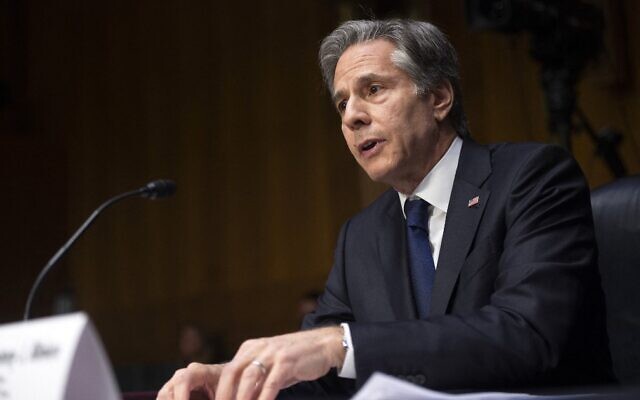 US Secretary of State Anthony Blinken speaks during a Senate Foreign Relations Committee hearing at the US Capitol, on April 26, 2022, in Washington. (Bonnie Cash-Pool/Getty Images/AFP)