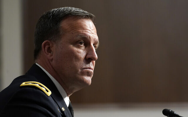 Lt. Gen. Michael E. Kurilla testifies before the Senate Armed Services committee during his confirmation hearing on Capitol Hill in Washington, February 8, 2022, to be general and commander of the US Central Command. (AP Photo/Susan Walsh)