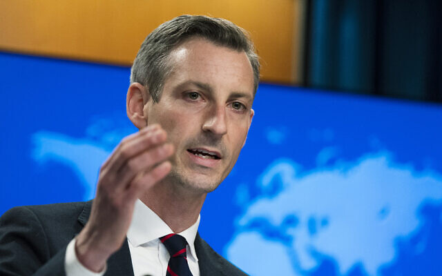 State Department spokesman Ned Price speaks during a news conference at the State Department, Thursday, March 10, 2022, in Washington. (AP Photo/Manuel Balce Ceneta, Pool)