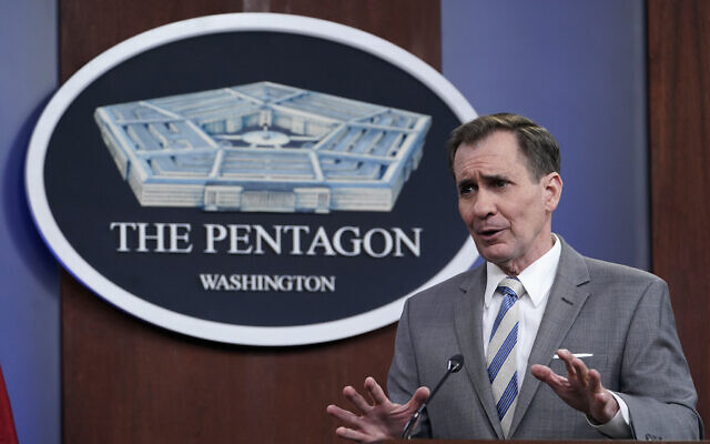 Pentagon spokesman John Kirby speaks during a briefing at the Pentagon in Washington, April 11, 2022. (AP Photo/Susan Walsh)