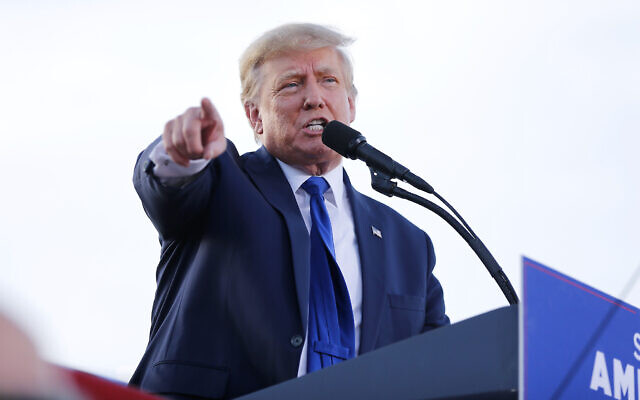 Former US president Donald Trump speaks at a rally at the Delaware County Fairgrounds, April 23, 2022, in Delaware, Ohio, to endorse Republican candidates ahead of the Ohio primary on May 3. (AP Photo/Joe Maiorana)