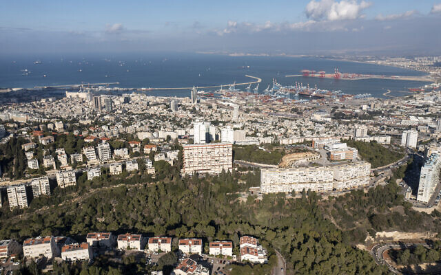 An ariel view of Haifa, January 17, 2021. Illustrative. (Matanya Tausig/Flash90)