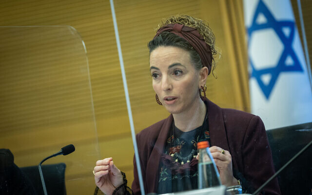 Idit Silman leads a Health Committee meeting at the Knesset, on February 28, 2022. (Yonatan Sindel/Flash90)