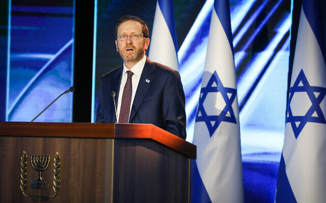 President Isaac Herzog speaks in Jerusalem, on March 7, 2022. (Noam Revkin Fenton/Flash90)