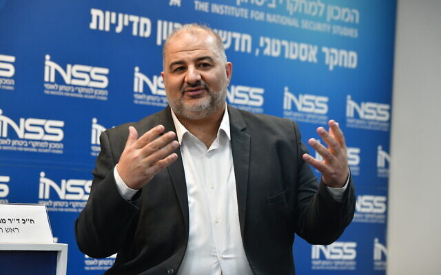 Ra'am chairman Mansour Abbas attends the INSS conference in Tel Aviv on April 11, 2022. (Avshalom Sassoni/FLASH90)