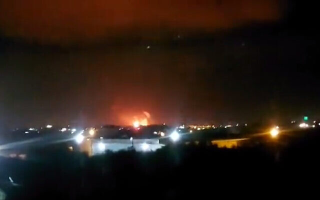 A fireball is seen rising following apparent Israeli airstrikes in the Gaza Strip, April 21, 2022. (Sreenn capture/Twitter)