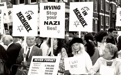 Protests against the work of antisemite and Holocaust denier David Irving, likely in connection to his employment by The Sunday Times, in the UK, 1992. (Courtesy Community Security Trust)