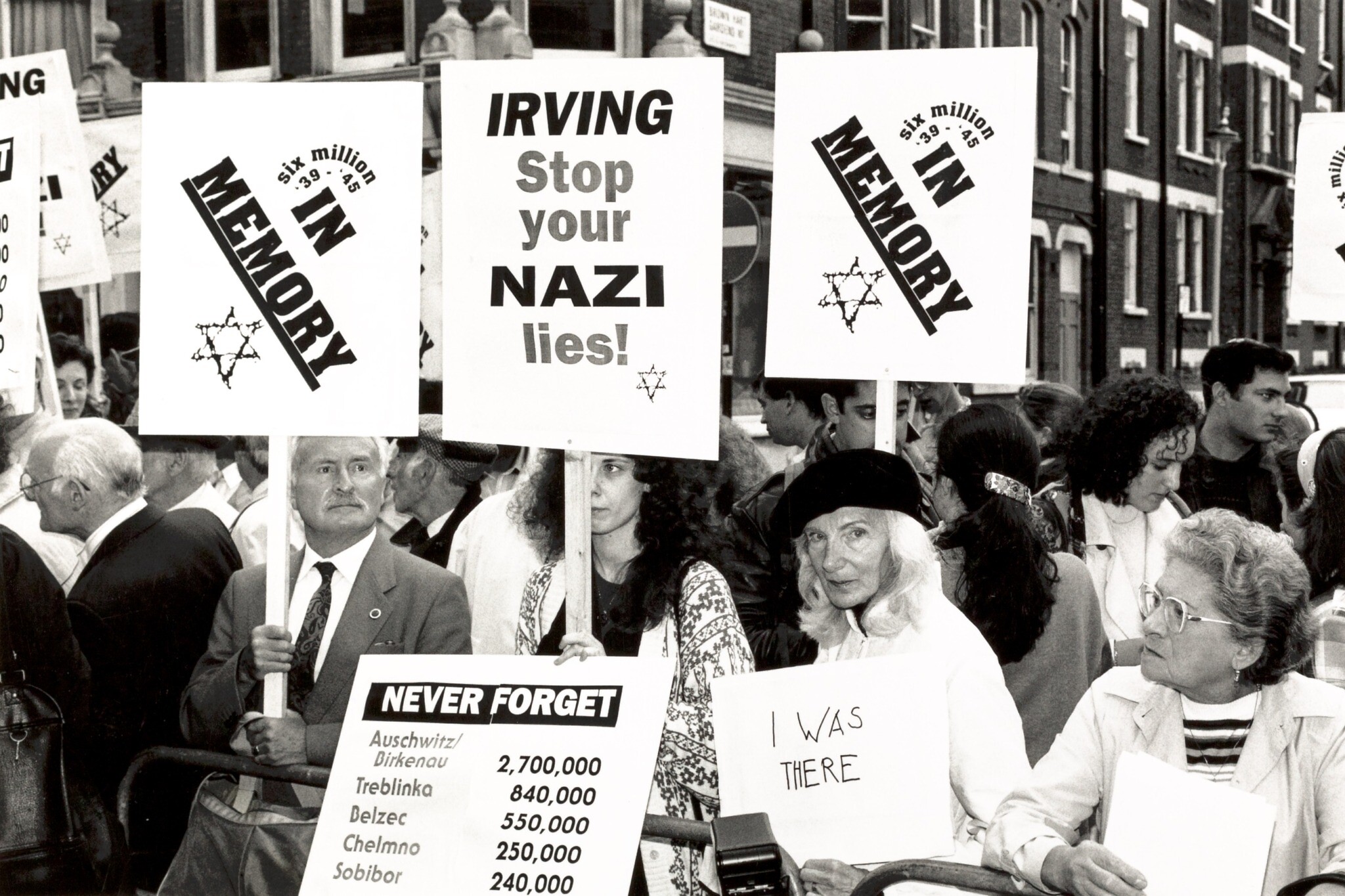 Protests against the work of antisemite and Holocaust denier David Irving, likely in connection to his employment by The Sunday Times, in the UK, 1992. (Courtesy Community Security Trust)