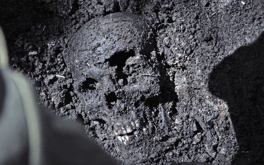 Skull of WWII Russian soldier dug up by Sergey in Dmitry Bogolyubov's documentary film, 'Town of Glory.' (Courtesy of First Hand Films)