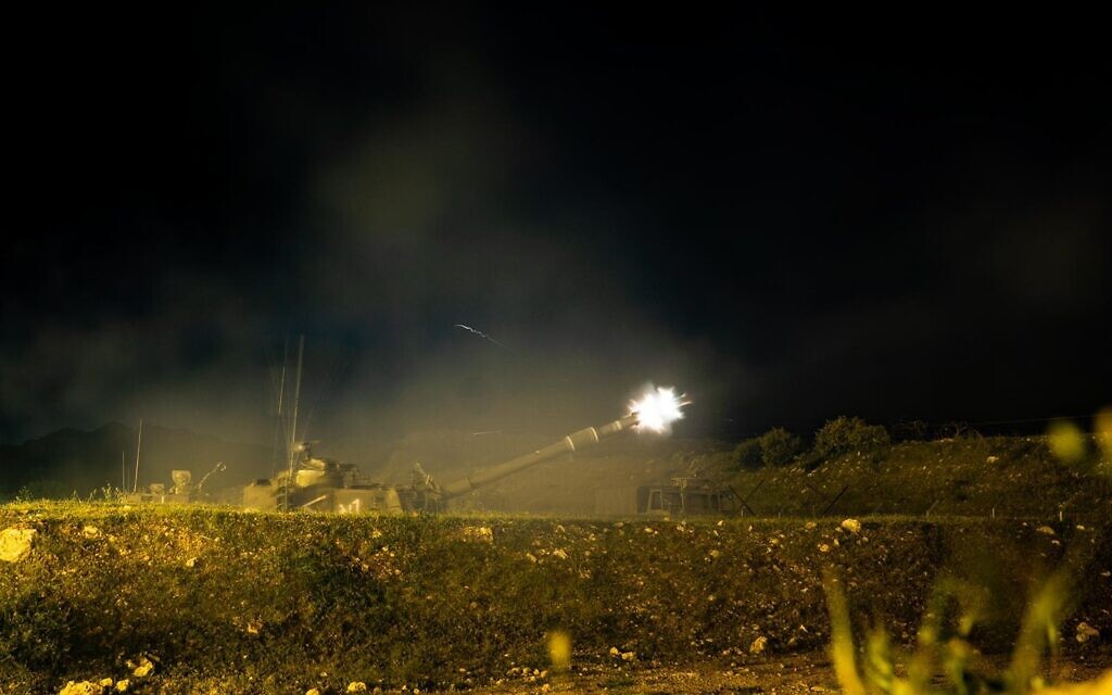 IDF artillery fires shells at targets in Lebanon on April 25, 2022, after a rocket was fired into Israel (IDF Spokesperson)