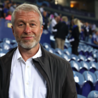 Roman Abramovich, former owner of Chelsea, smiles following the team's victory during the UEFA Champions League in Porto, Portugal, on May 29, 2021. (Alexander Hassenstein/UEFA/Getty Images via JTA)