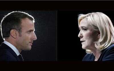 Emmanuel Macron and Marine Le Pen are headed for a presidential election rematch in France. (Ludovic Marin,Stephane De Sakutin/AFP via Getty Images, JTA)