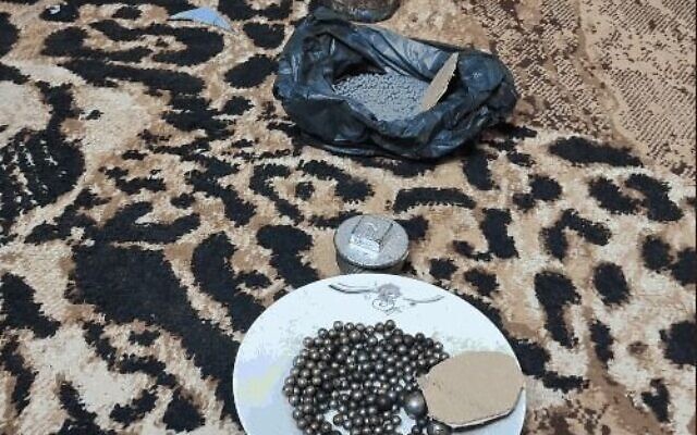 Materials allegedly used in an explosive device that the Shin Bet security agency says was set up by a Palestinian Islamic Jihad terror cell in the West Bank. (Shin Bet)