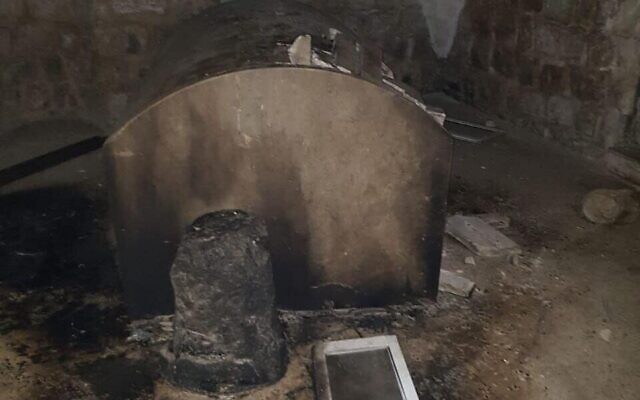 Joseph’s Tomb, damaged by rioters, April 10, 2022 (Courtesy)