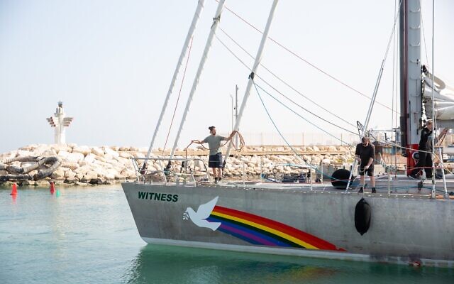 Greenpeace International's newest sailing boat, Witness, arrives at the Ashkelon marina in southern Israel on March 31, 2022. (Dor Nevo)