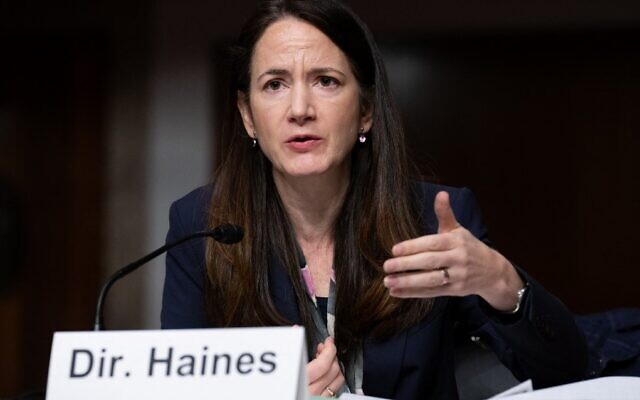 Director of National Intelligence Avril Haines testifies about worldwide threats during a US Senate Armed Services Committee hearing on Capitol Hill in Washington, on May 10, 2022. (Saul Loeb/AFP)