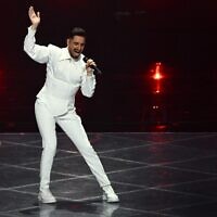 Singer Michael Ben David performs on behalf of Israel during the second semifinal of the Eurovision Song contest 2022 on May 12, 2022 at the Pala Alpitour venue in Turin. (Marco Bertorello / AFP)