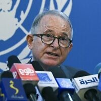 Richard Bennett, UN special rapporteur on the situation of Human Rights in Afghanistan, speaks during a press conference in Kabul during a visit to Afghanistan on May 26, 2022. (Wakil Kohsar/AFP)
