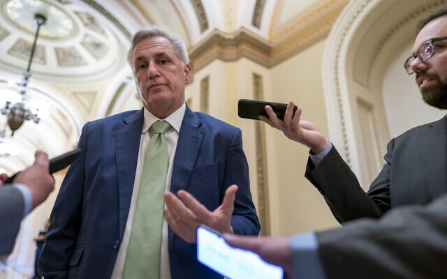 House Minority Leader Kevin McCarthy, talks to reporters at the US Capitol in Washington, on April 6, 2022. (AP Photo/J. Scott Applewhite, File)